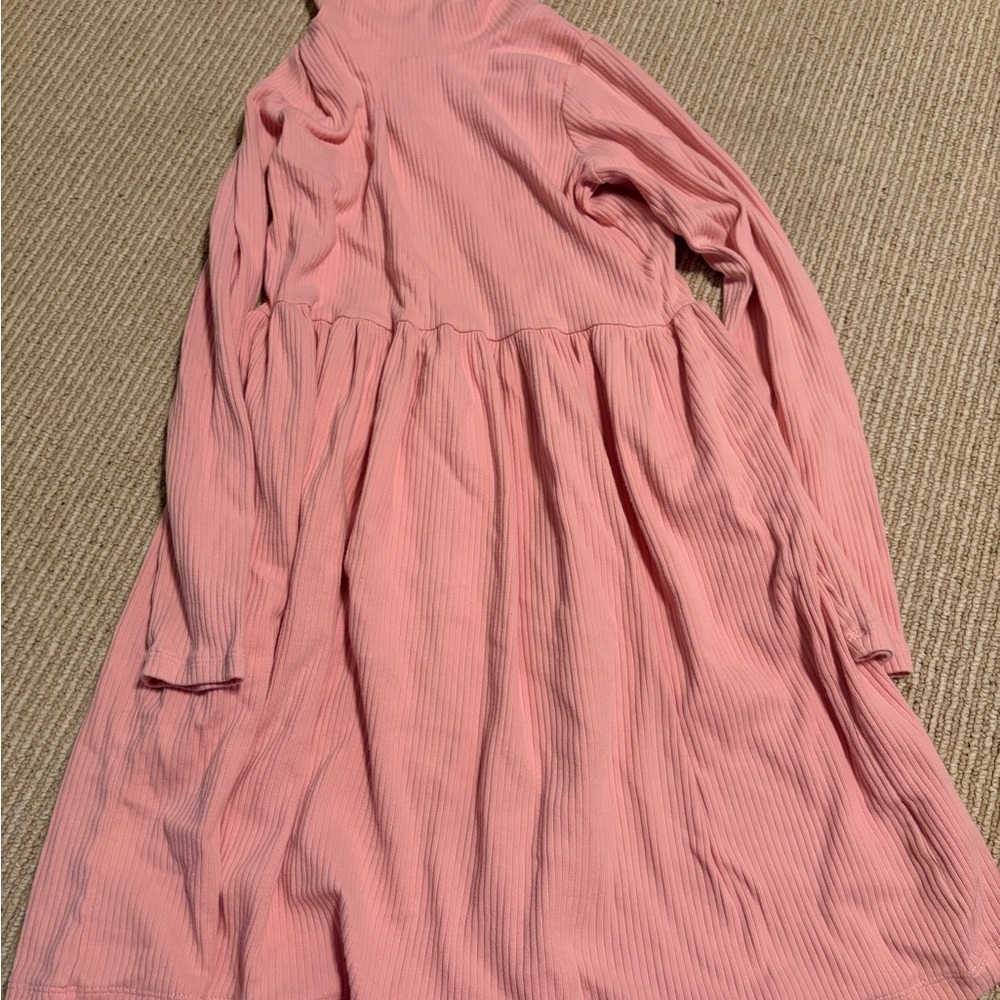 Girls' Pink Ribbed Long Sleeve turtleneck Dress